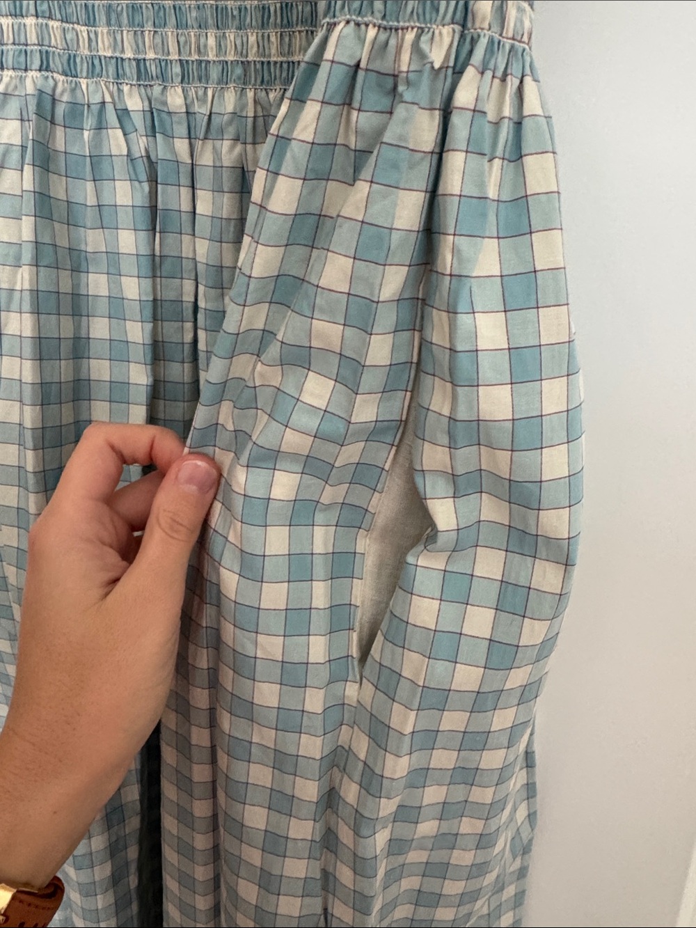 Hill House Home Cosima Smocked Gingham Maxi Dress — Light Blue & Cream - Picture 5 of 9